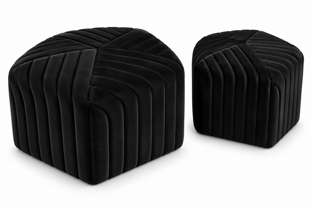 Ottoman Set - Jack And Jill - Black Velvet