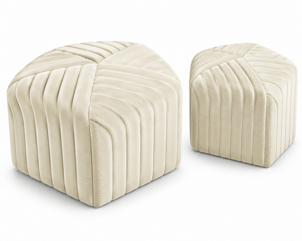 Ottoman Set - Jack And Jill - Ivory Velvet