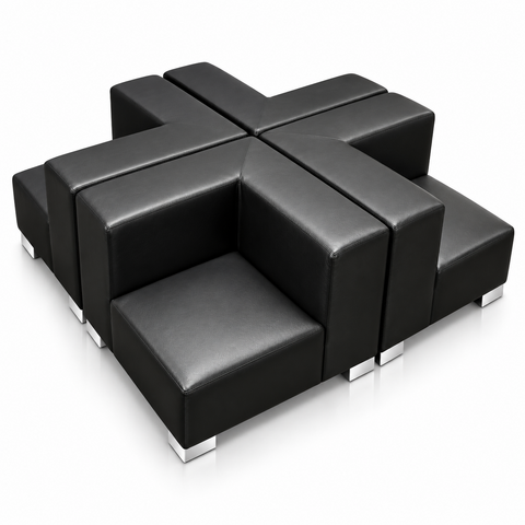 Quad Sofa - Jackson - Silver Legs - Black Faux Leather