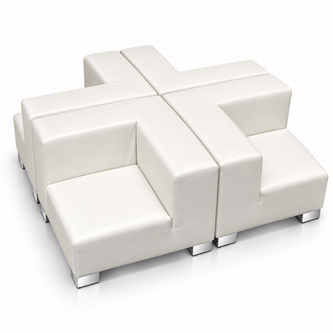 Quad Sofa - Jackson - Silver Legs - White Faux Leather