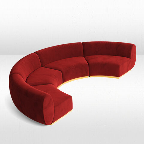 Crescent Sofa - Stella - Gold Legs - Crimson Velvet