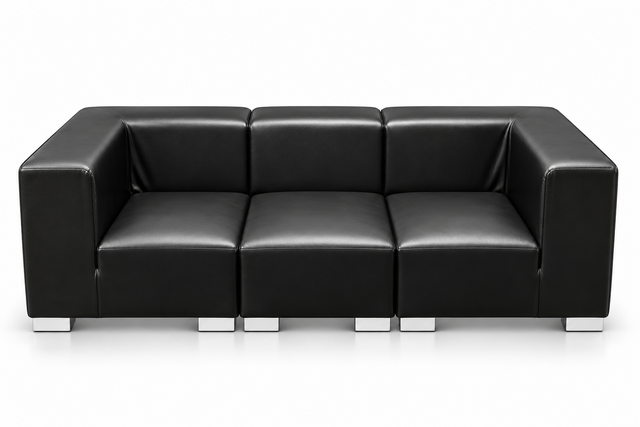 Sofa - Jackson - Silver Legs - Black Faux Leather