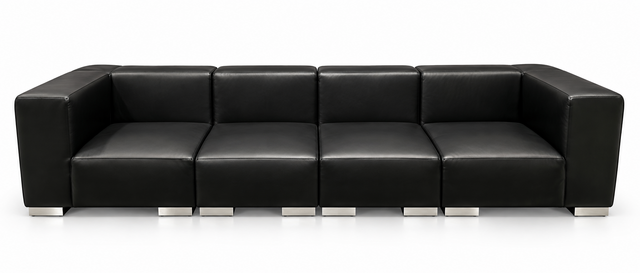 XL Sofa - Jackson - Silver Legs - Black Faux Leather