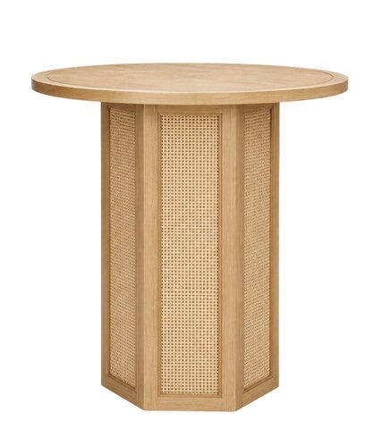 Cocktail Table - Hollis Rattan Round - Ash Wood Frame - Ash Wood Top