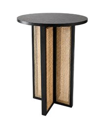 Cocktail Table - Harper Rattan Round - Black Wood Frame - Black Wood Top
