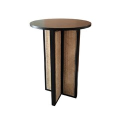 Cocktail Table - Harper Rattan Round - Black Wood Frame - Black Wood Top