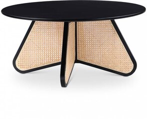 Coffee Table - Harper Rattan Round - Black Wood Ripple Frame - Ash Wood