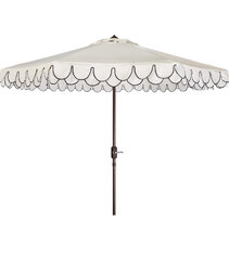 White Umbrella with Black Scalloped Rim With Stand
