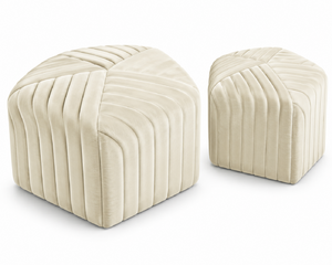 Ottoman Set - Jack And Jill - Ivory Velvet
