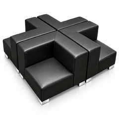 Quad Sofa - Jackson - Silver Legs - Black Faux Leather