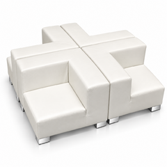 Quad Sofa - Jackson - Silver Legs - White Faux Leather