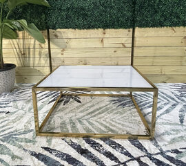 Coffee Table - Ringling Square - Gold Frame - White Top