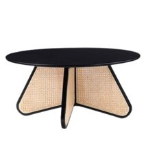 Coffee Table - Harper Rattan Round - Black Wood Ripple Frame - Ash Wood