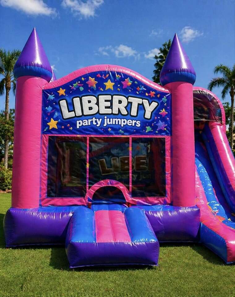 Bounce house rental in Henderson NV set up for a backyard party