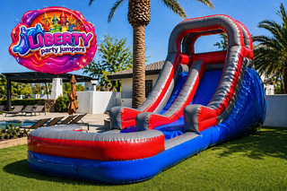 17ft Blue, Red Water Slide W/Pool
