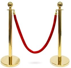 3 ft polished ball-top stanchions paired with a 4.5-foot red velvet rope