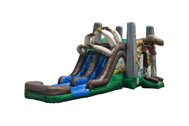 JURASSIC ISLAND BOUNCE HOUSE WITH DUAL LANE SLIDE - WET