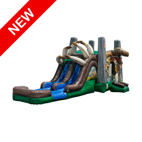 JURASSIC ISLAND BOUNCE HOUSE WITH DUAL LANE SLIDE - DRY