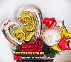 Heart Balloon, 2 Dozen Roses & Chocolates