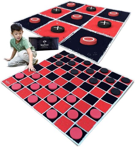 2-in-1 Giant Checkers & Tic Tac Toe Game