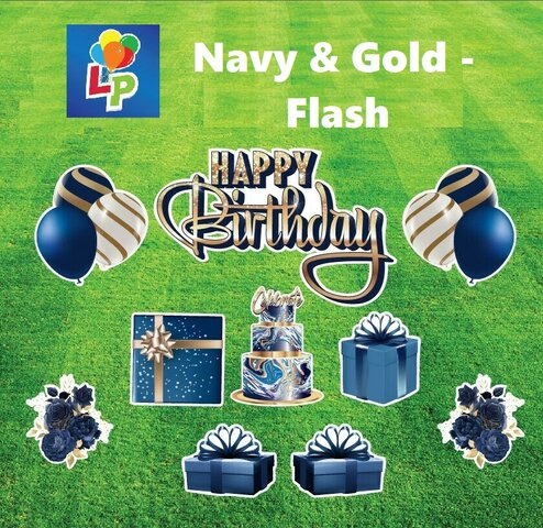 Navy & Gold Happy Birthday (Flash) - Yard Card Greeting