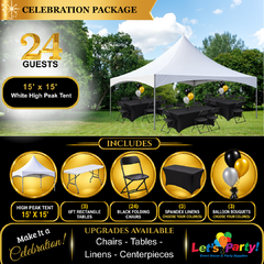 24 Guest Celebration Package | 15' × 15' White High Peak Tent