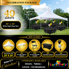 40 Guest Celebration Package | 20' × 20' White High Peak Tent