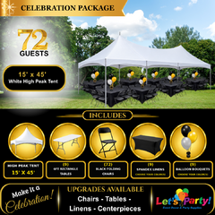 72 Guest Celebration Package | 15' × 45' White High Peak Tent