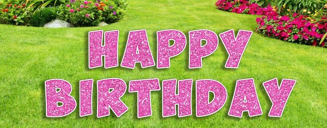 Happy Birthday Yard Phrase Pink Glitter
