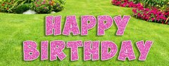 Happy Birthday Yard Phrase Pink Glitter (s)