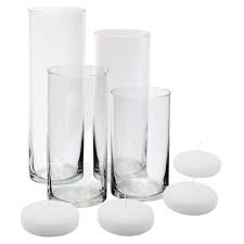 4-PCS Royal Imports Glass Hurricane Cylinder Clear Vase Set, 6in, 8in, 9in, 11in with Floating Candles