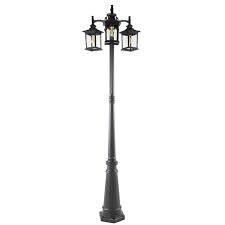 3-Light Black Street Lamp 78in Tall Post with 18in Square Base