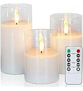 3-PCS Clear Glass LED Flameless Pillar Teardrop Real Wax Electric Votive Candle