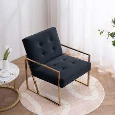 Black Tufted Modern Velvet Armchair