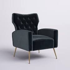 Black Tufted Velvet Wingback Armchair