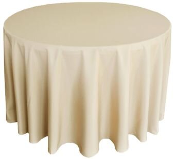Champagne Polyester 132in Round Tablecloth