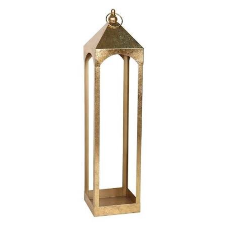 Large Gold Metal Lantern with LED Candela