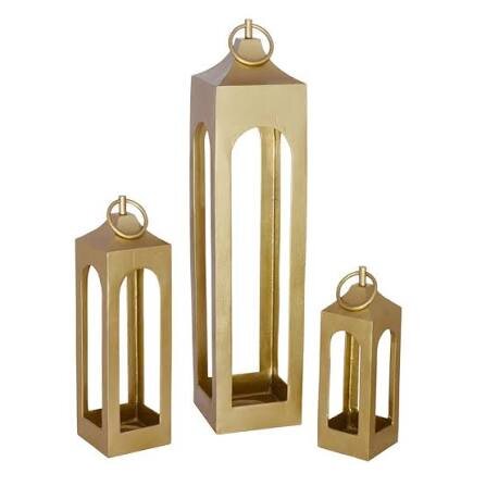 3-PCS Set Gold Metal Lanterns with LED Candela