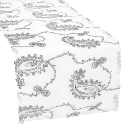 Silver Paisley Sequin Table Runner