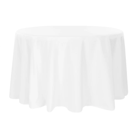 White Polyester 132in Round Tablecloth