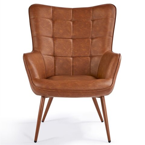 Rust Brown Faux Leather Wingback Armchair
