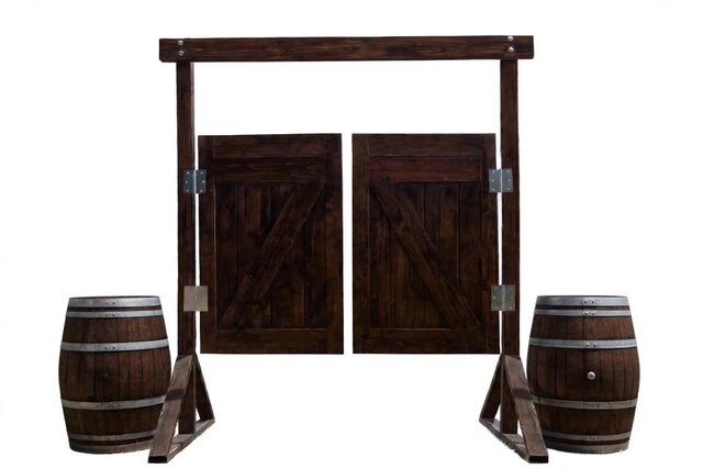 Saloon Doors with Wine Barrels