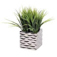Silver Planter with 10in Tall Grass Plant 