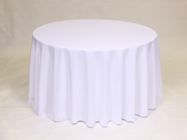 White Polyester 132in Round Tablecloth