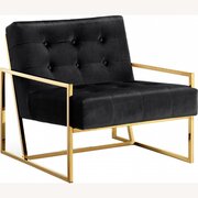 Black Tufted Velvet Gold Accent Modern Armchair
