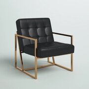 Black Faux Leather Gold Accent Armchair