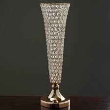 Crystal Beaded Gold Trumpet 21" Vase 
