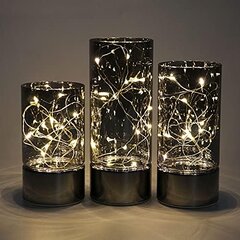 Elegant Glass 3-Base Set with LED Fairy Lights