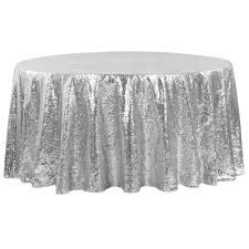 Silver Glimmer Sequin 120in Round Tablecloth