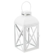 White 12in Lantern with LED Candle 